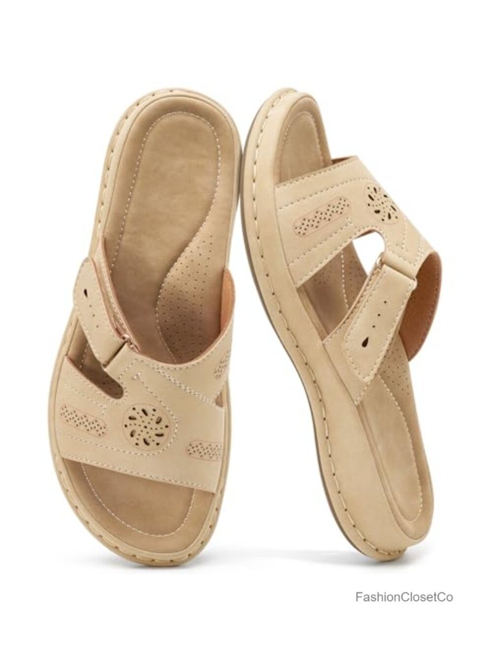 Adjustable Slide Sandals with Arch Support & Non-Slip Rubber Outsole